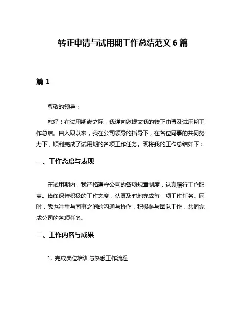 转正申请与试用期工作总结范文6篇