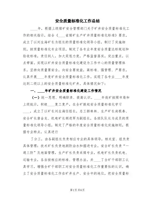 安全质量标准化工作总结(2篇)