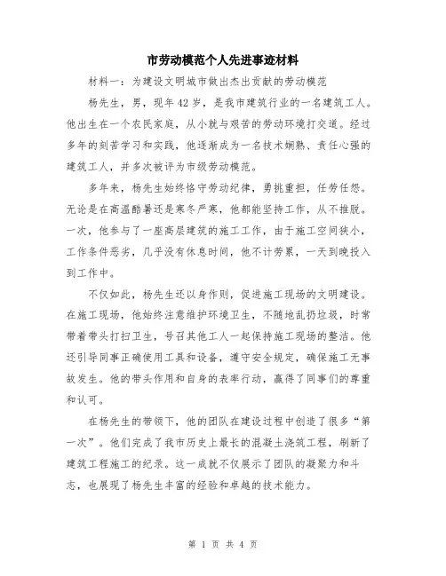 市劳动模范个人先进事迹材料