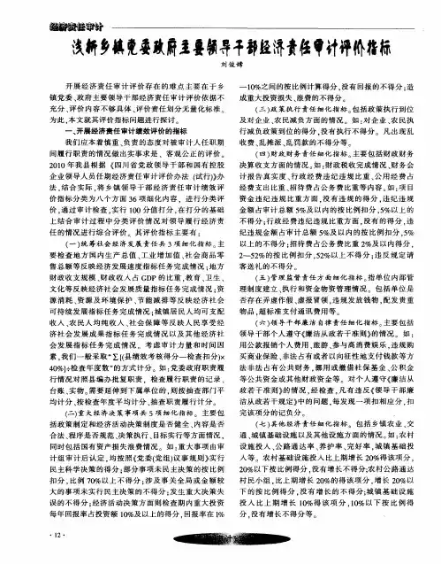 浅析乡镇党委政府主要领导干部经济责任审计评价指标