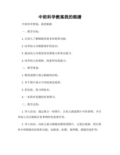中班科学教案我的眼睛