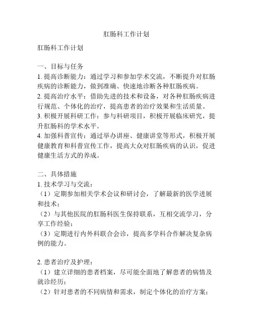 肛肠科工作计划