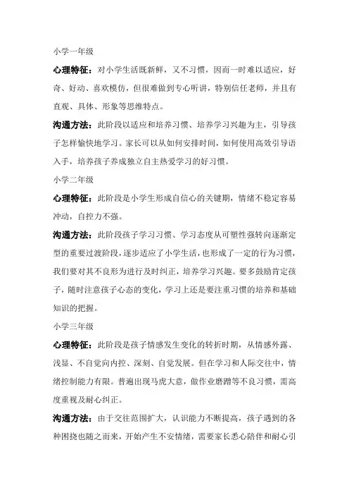 各年级学科知识特点