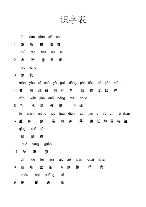 识字表(部编版语文五年级上)