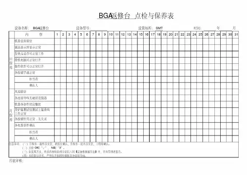 bga返修台点检与保养表