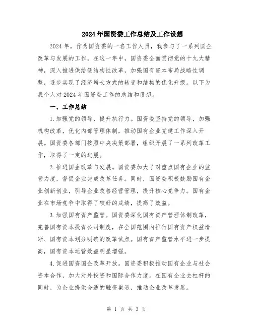 2024年国资委工作总结及工作设想