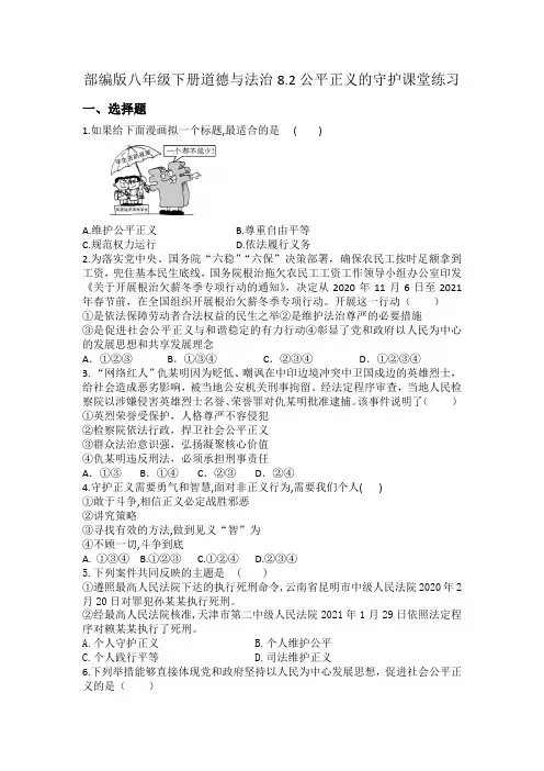 部编版八年级下册道德与法治8.2公平正义的守护课堂练习
