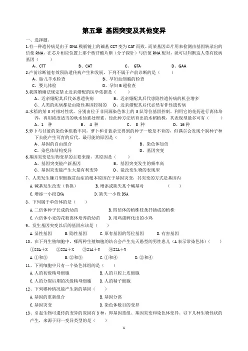 高中生物必修二第五章基因突变及其他变异含答案