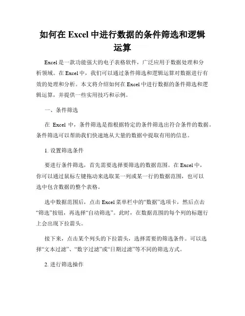 如何在Excel中进行数据的条件筛选和逻辑运算