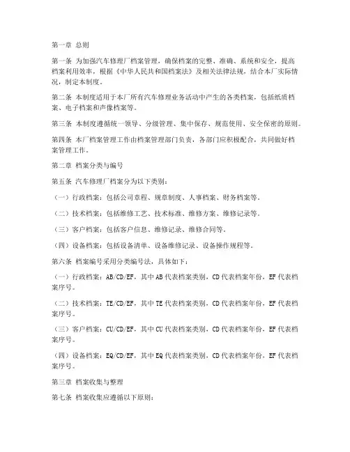 汽车修理厂档案管理制度