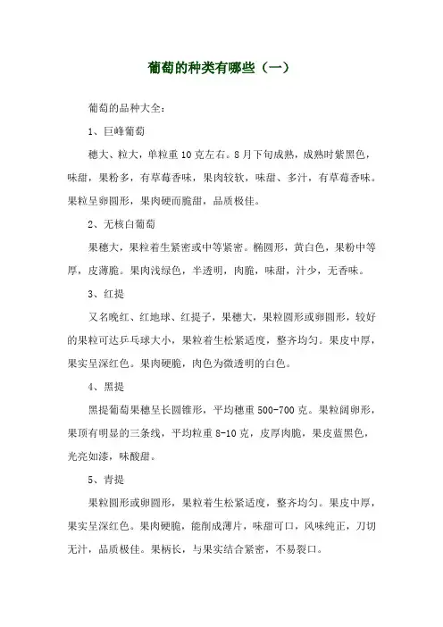葡萄的种类有哪些(一)