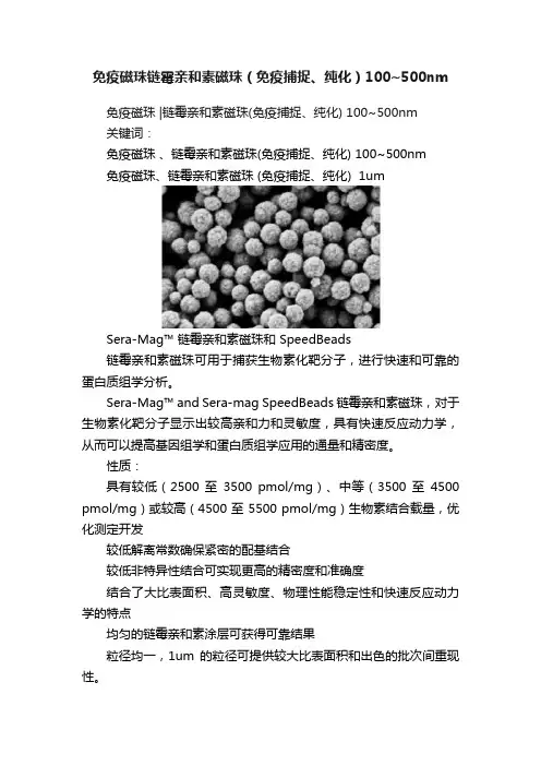 免疫磁珠链霉亲和素磁珠（免疫捕捉、纯化）100~500nm