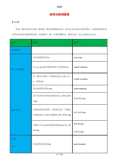 中考英语知识归纳复习专题 动词与动词短语 外研版-外研版初中九年级全册英语试题