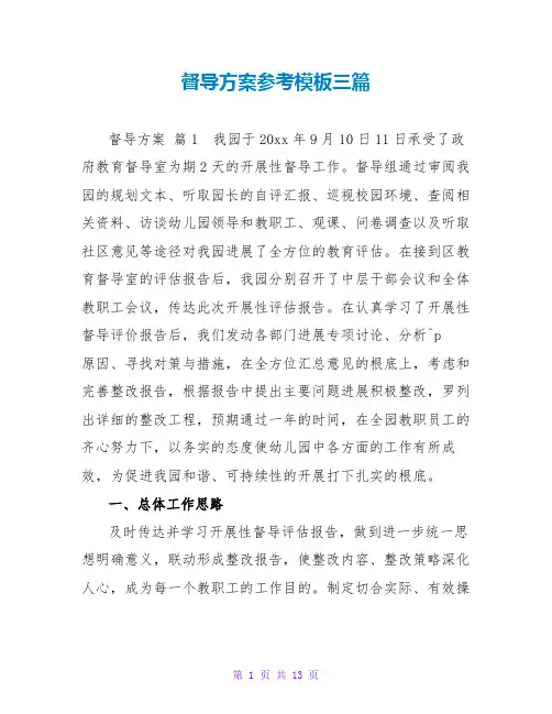 督导方案参考模板三篇
