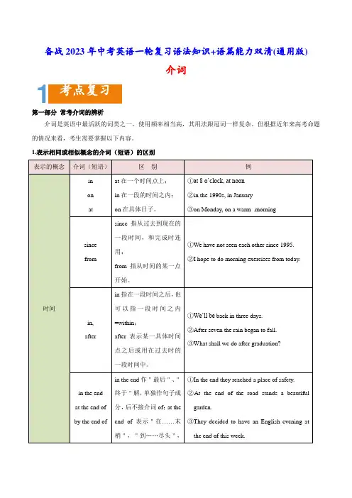 02介词要点精读与精练-2023年中考英语一轮复习语法知识语篇能力双清(通用版)