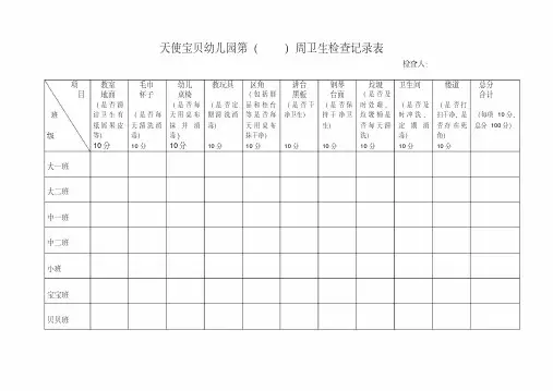 幼儿园清洁卫生检查记录表
