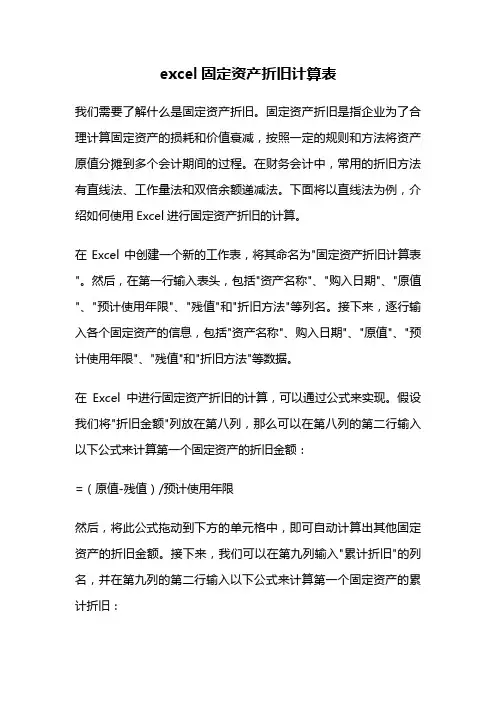 excel固定资产折旧计算表