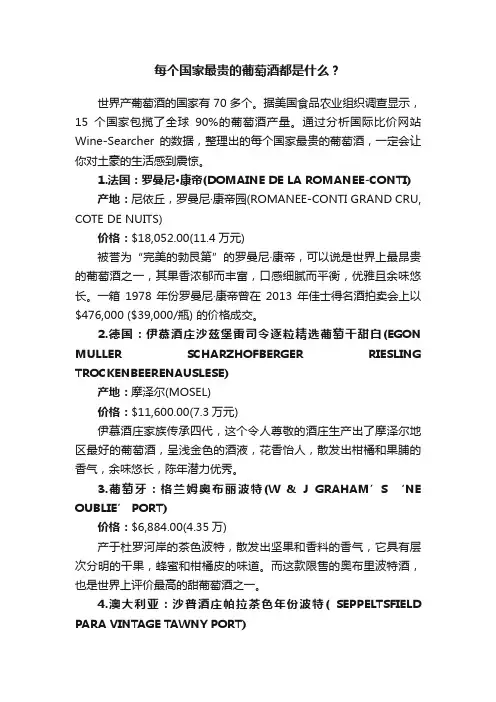 每个国家最贵的葡萄酒都是什么？
