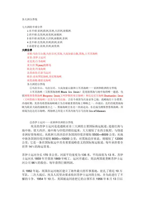 各大洲分界线