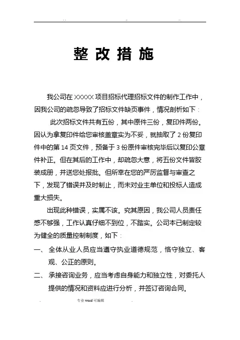 招标代理整改措施方案