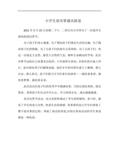 小学生放风筝通讯报道