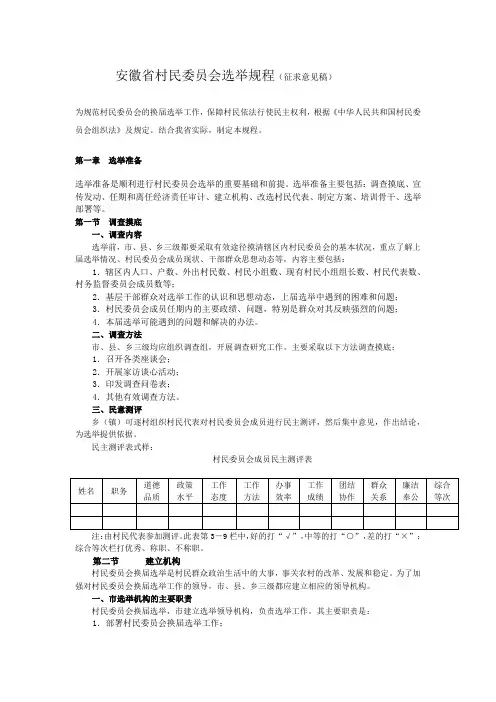 【2019年整理】安徽省村民委员会选举规程