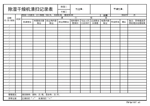 除湿干燥机日常点检表及清扫表