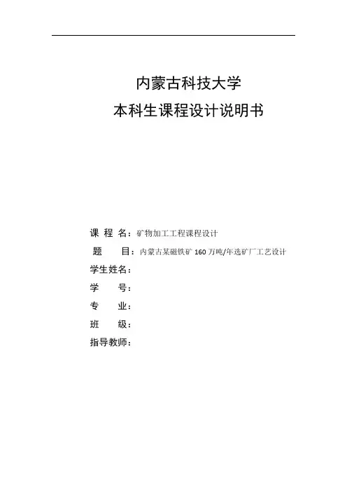 矿物加工工程课程设计