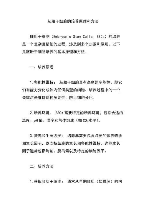 胚胎干细胞的培养原理和方法