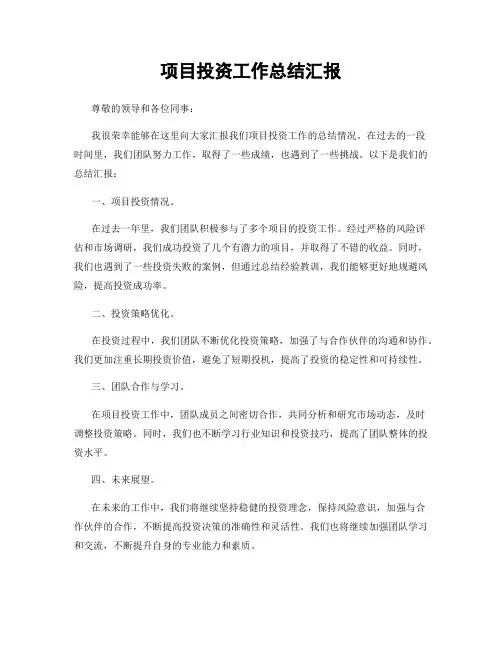 项目投资工作总结汇报