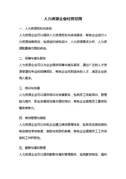 人力资源企业经营范围