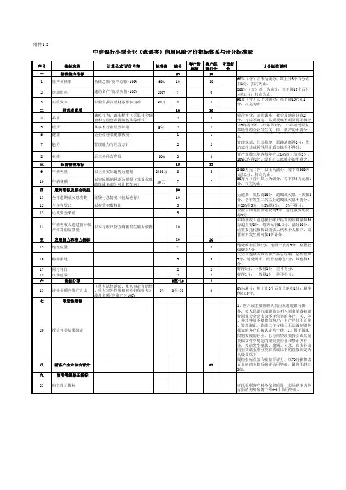 小企业信用风险评价指标体系与计分标准表
