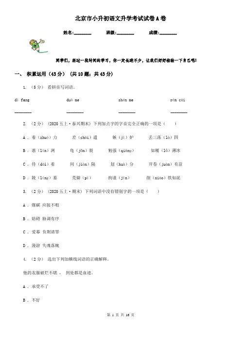 北京市小升初语文升学考试试卷A卷