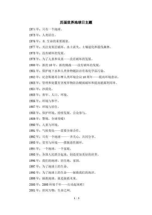 知识拓展：历届世界地球日主题