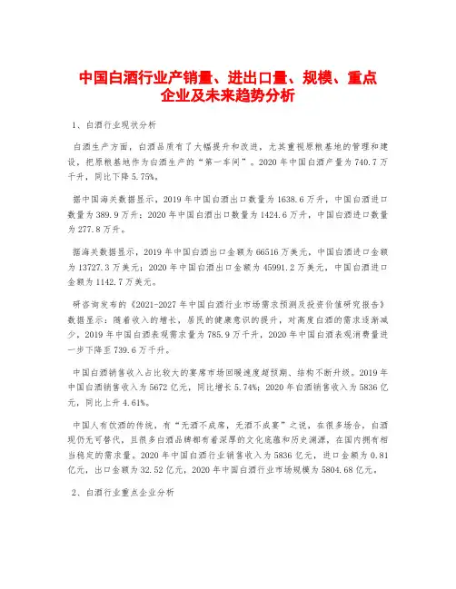 中国白酒行业产销量、进出口量、规模、重点企业及未来趋势分析