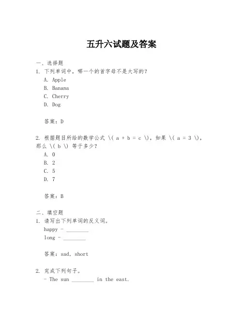 五升六试题及答案