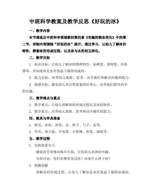 中班科学教案及教学反思《好玩的冰》