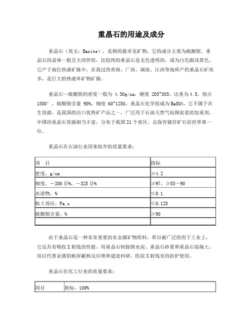 重晶石的用途及成分