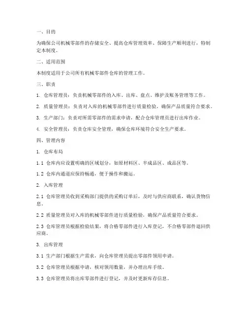机械零部件仓库的管理制度