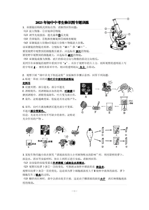 2023年初中中考生物识图专题训练【含答案】