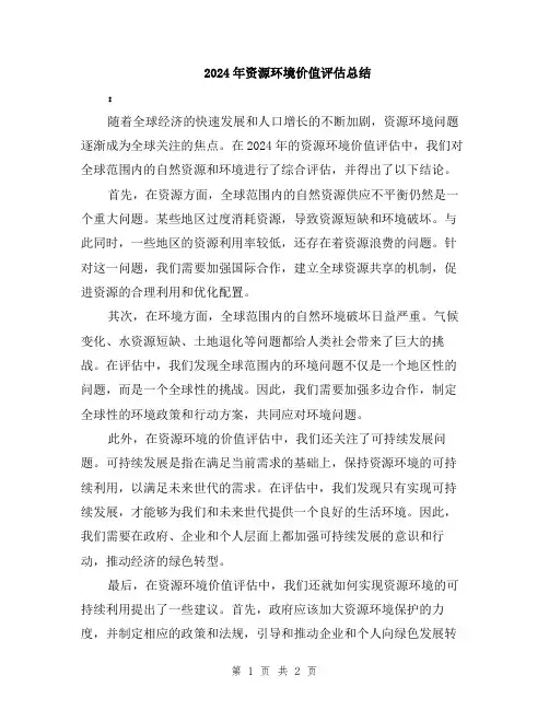 2024年资源环境价值评估总结