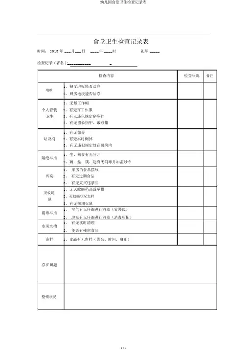 幼儿园食堂卫生检查记录表