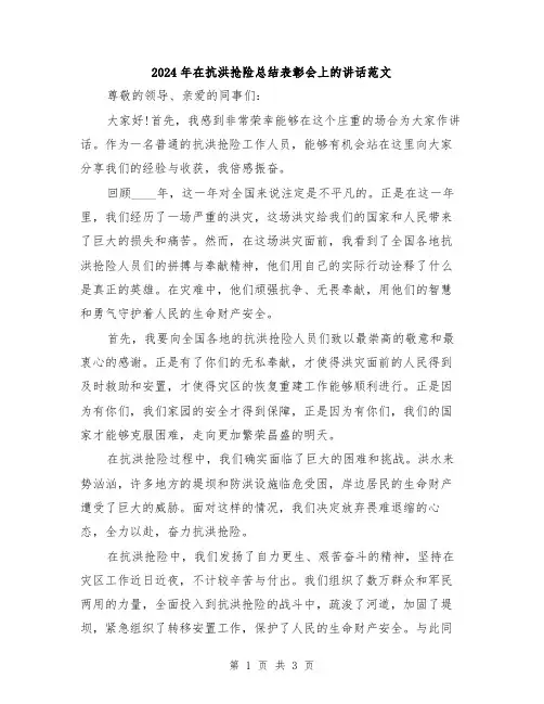 2024年在抗洪抢险总结表彰会上的讲话范文
