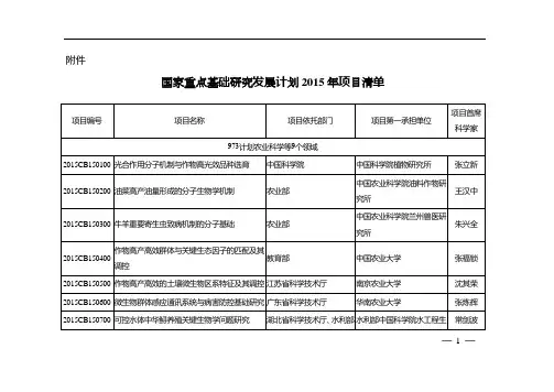 国家重点基础研究发展计划2015年项目清单