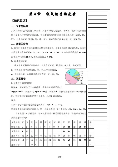 初中化学  组成物质的元素