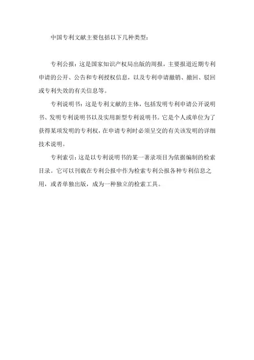中国专利文献分类类型