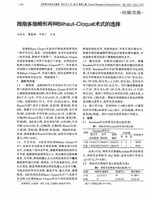 拇指多指畸形两种Bilhaut-Cloquet术式的选择