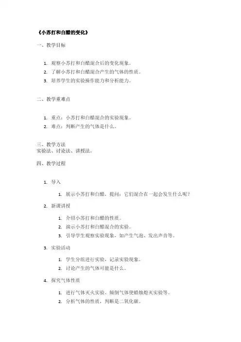 《小苏打和白醋的变化》优秀教案