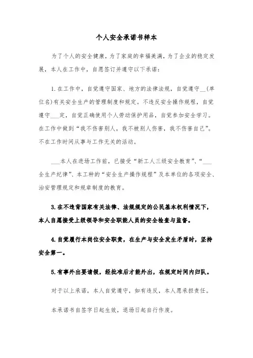 个人安全承诺书样本(五篇)