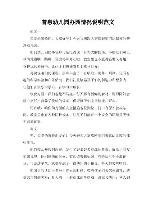 普惠幼儿园办园情况说明范文